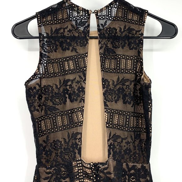 Miss Selfridge Dress Maxi Black Floral Lace Sleeveless Open Back Slits - Picture 10 of 13